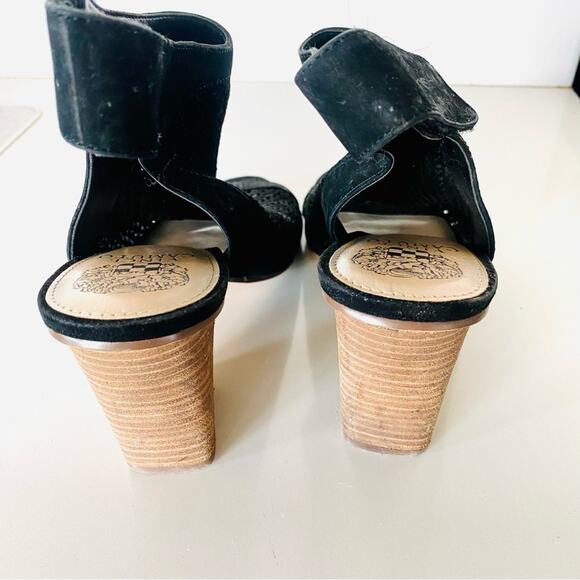 VINCE CAMUTO Black Leather Cutout Slingback Open Toe Sandals Chunky Heel Shoe 10 - Picture 4 of 14